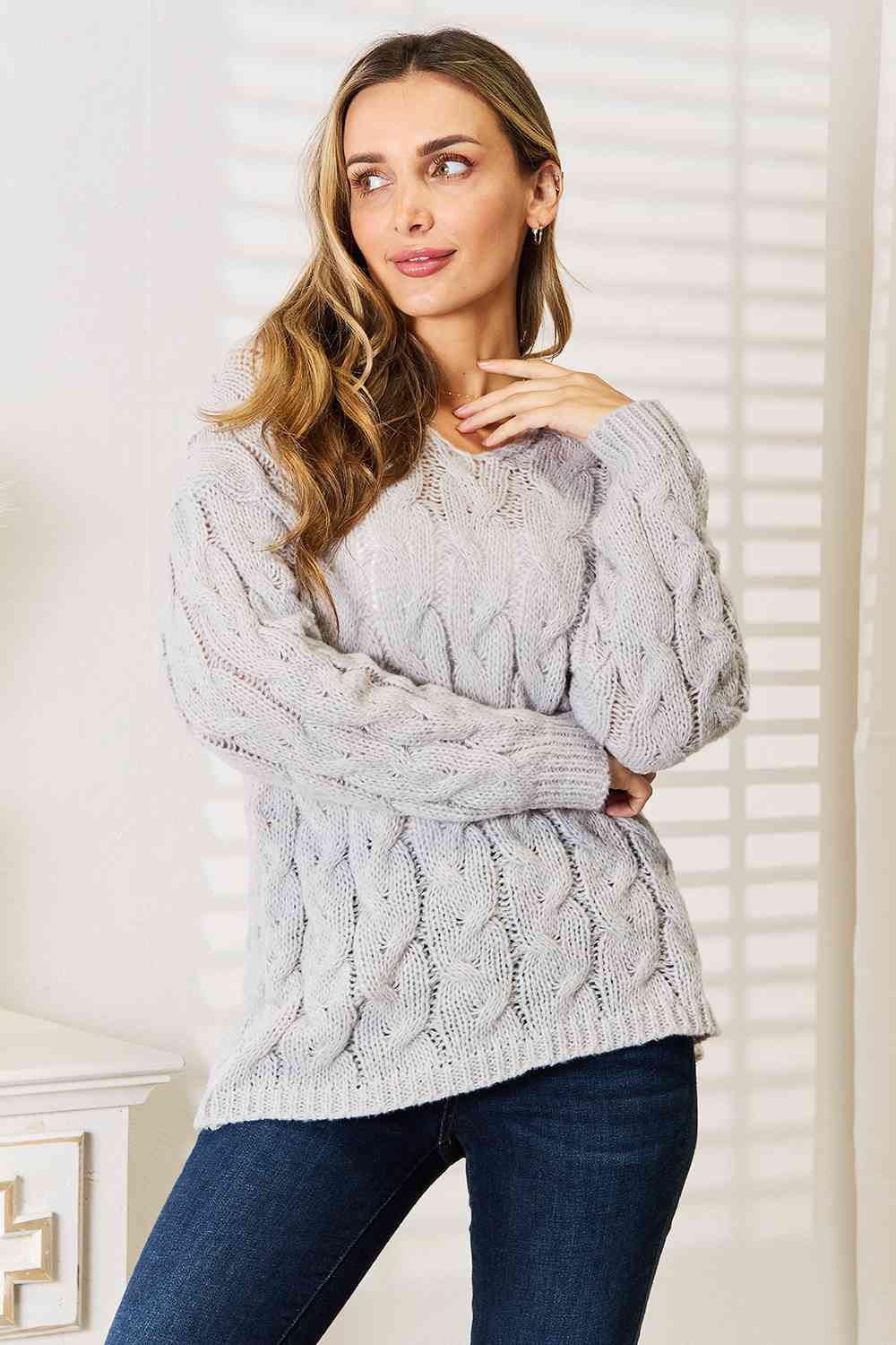 Cable-Knit Hooded Sweater