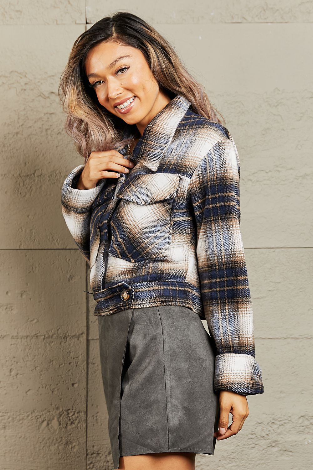 Amy Semi Cropped Plaid Shacket