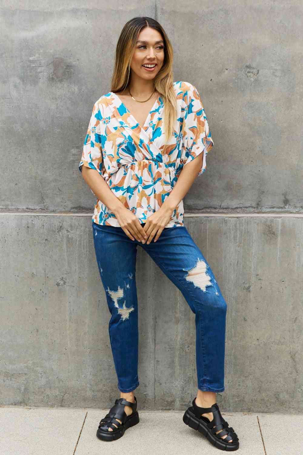 Floral Print Wrap Tunic Top