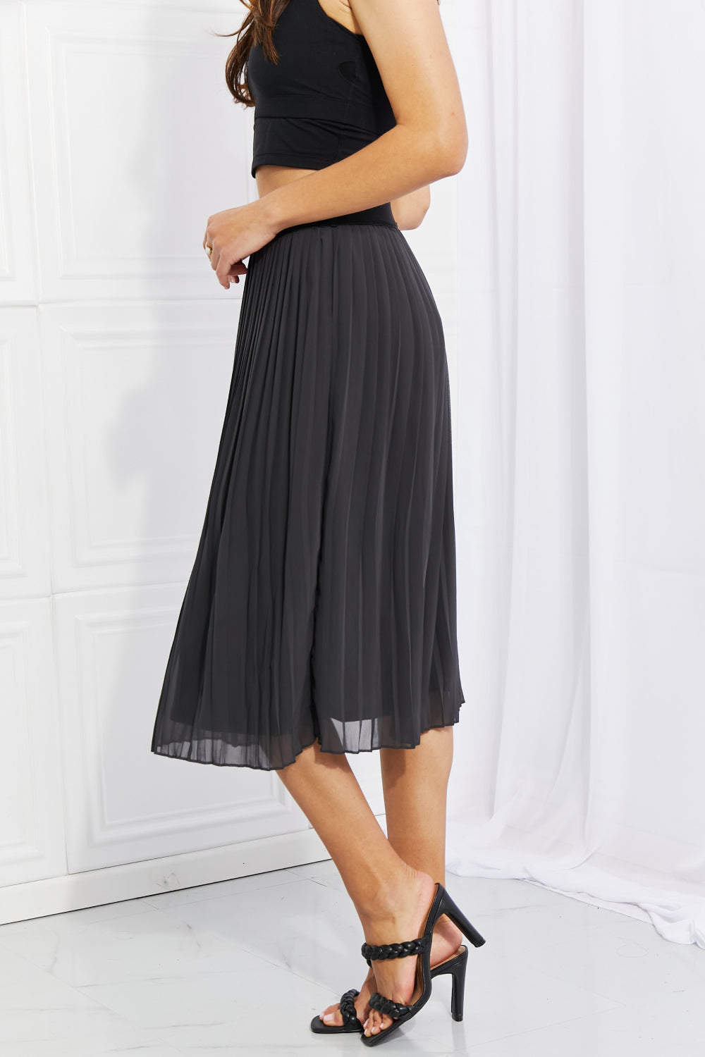 Pleated Chiffon Midi Skirt