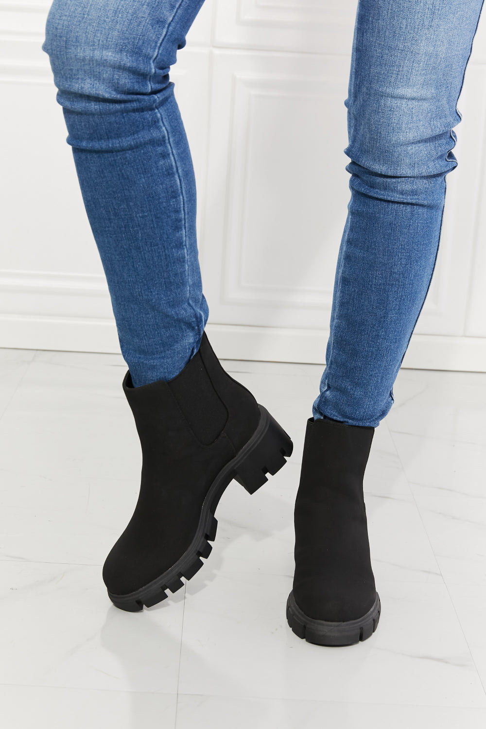 Work For It Matte Lug Sole Chelsea Boots in Black